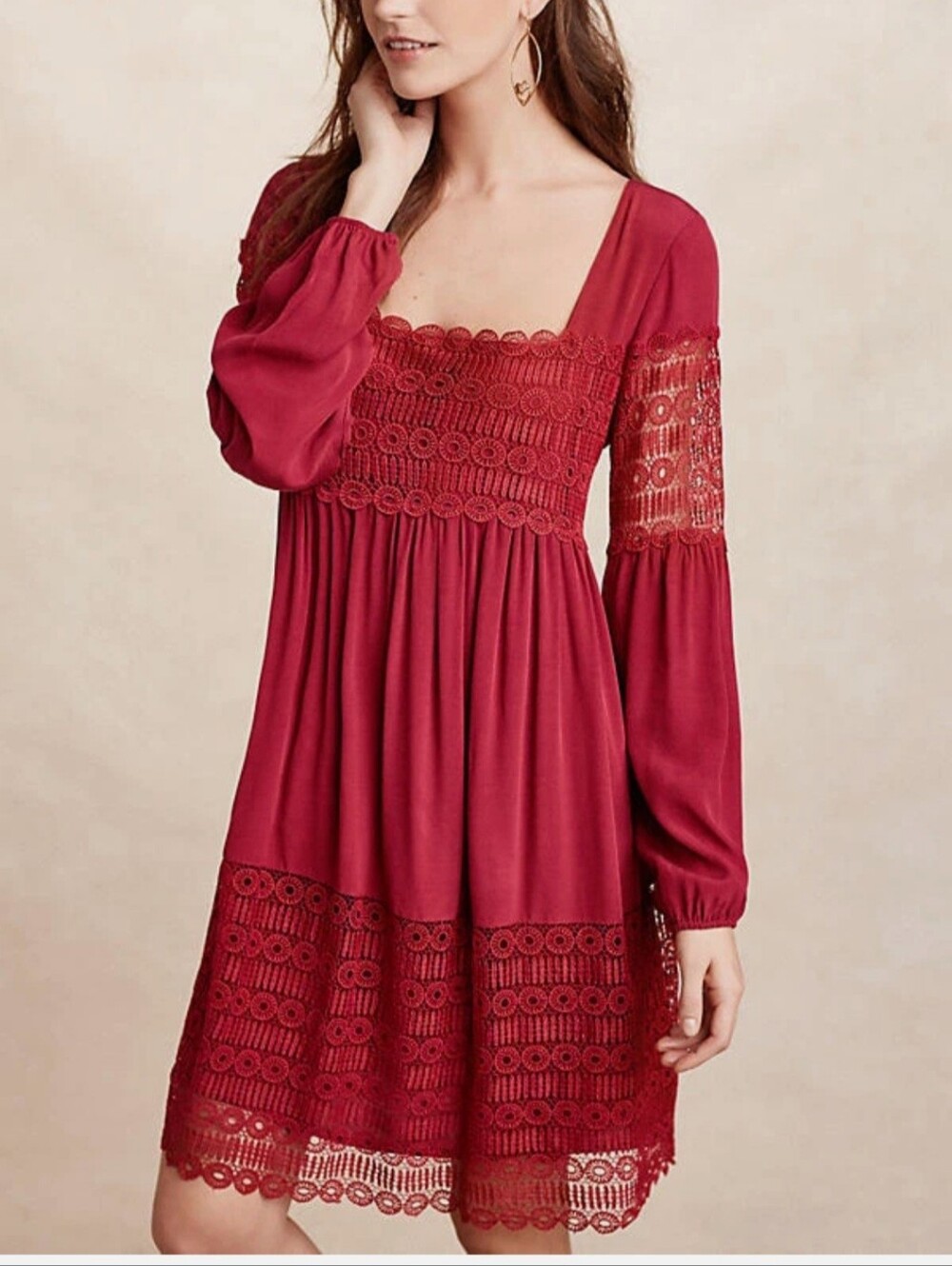 Anthropologie Floreat Aveline Mini Lace Dress  Size 10 Petite Raspberry Boho